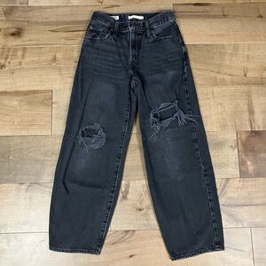 Levi’s Premium Women’s Baggy Dad Jeans Size 25 Black Denim Distressed
